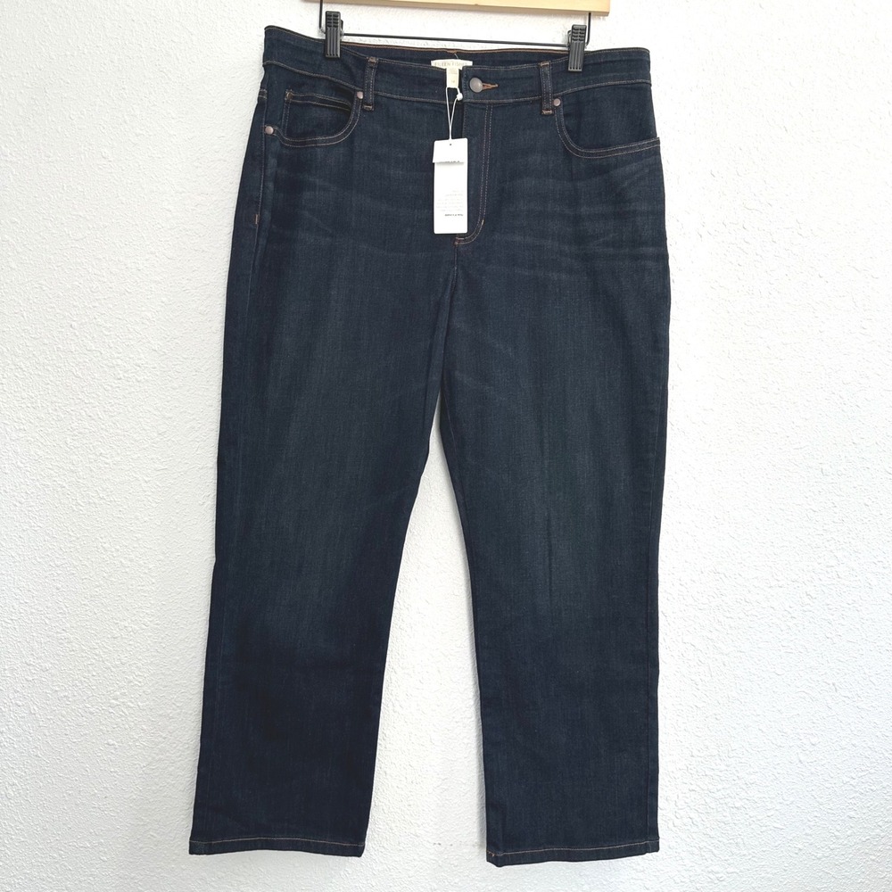 Eileen Fisher Organic Cotton Soft Stretch Denim Slim Ankle Jeans 14 Dark Indigo